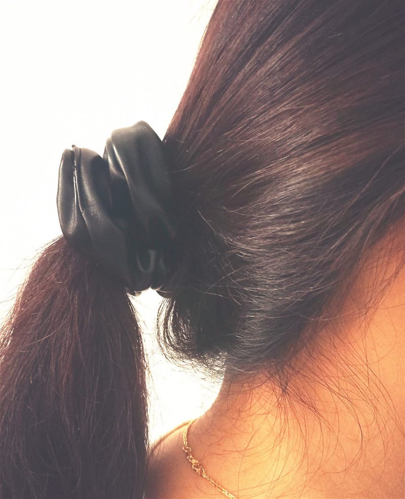 CONOFA 4 Pack Hair Elastics Scrunchies waterproof Faux Leather Scrunchy Bobbles Soft Elegant Elastic Hair Bands Hair Ties stage performance (Black) - Image 5